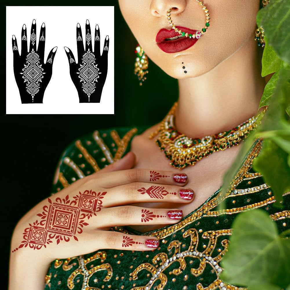 Henna Tattoo Stencil Kit for Hands and Arms - 12 Sheets