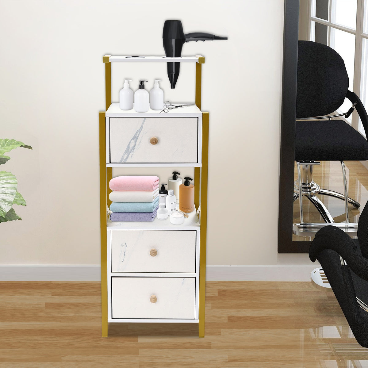 Salon Storage Cabinet with 3 Drawers & Hair Tool Slots - Hairdresser Organizer