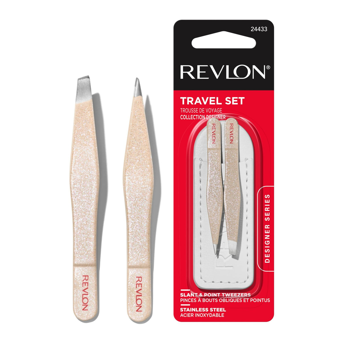 Revlon Mini Travel Tweezers Set - Slant & Point Tips for Precise Hair Removal