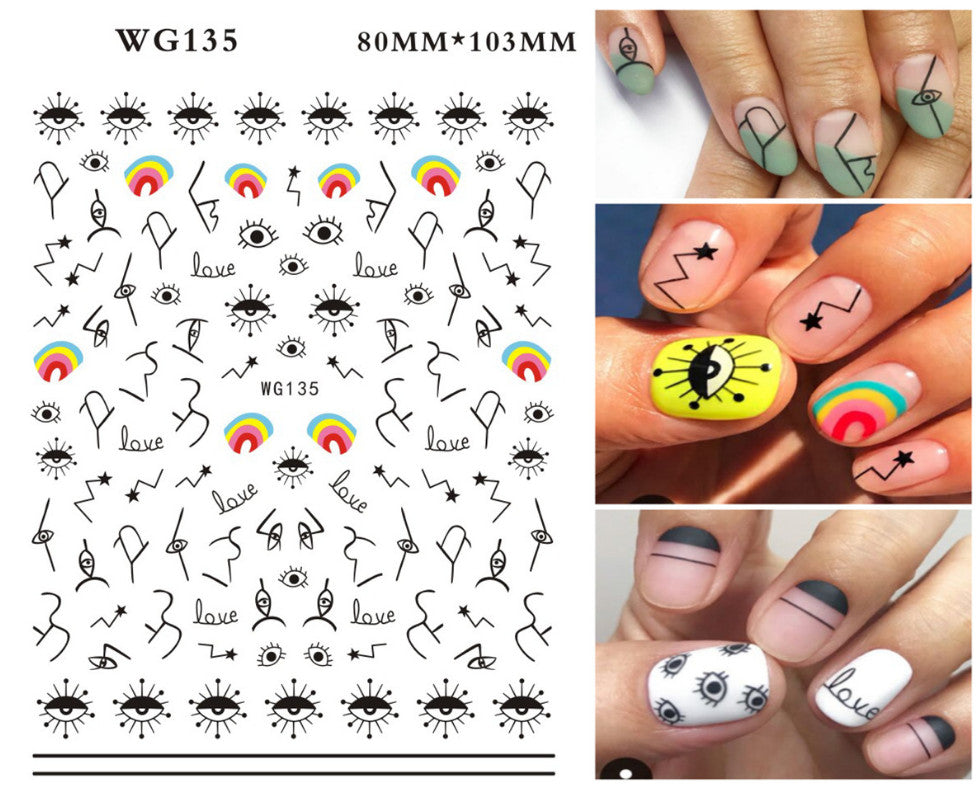 Abstract Color Evil Eye Nail Art Decal Stickers for DIY Manicure - Hamsa Hand Design