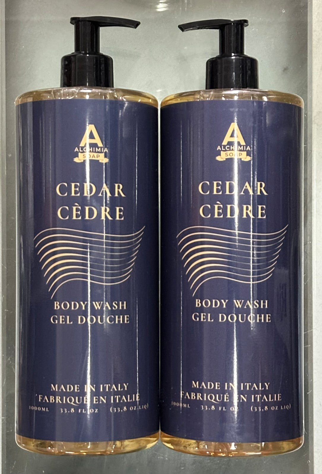 Natural Cedar Body Wash 1000ml - Soothing Shower Gel Made in Italy (2-Pack)