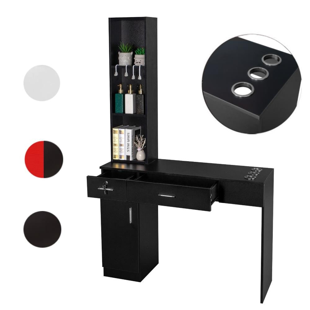 Wall Mount Hair Styling Station Salon Equipment with Storage and Lockable Drawers