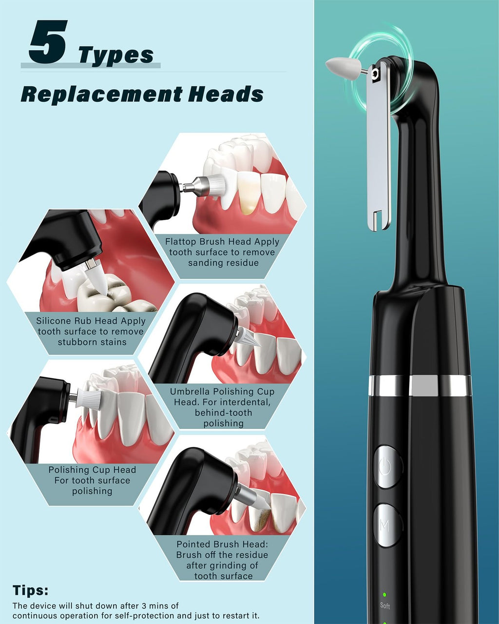 Rechargeable Kit with Polisher and LED Light, 5 Replaceable Heads