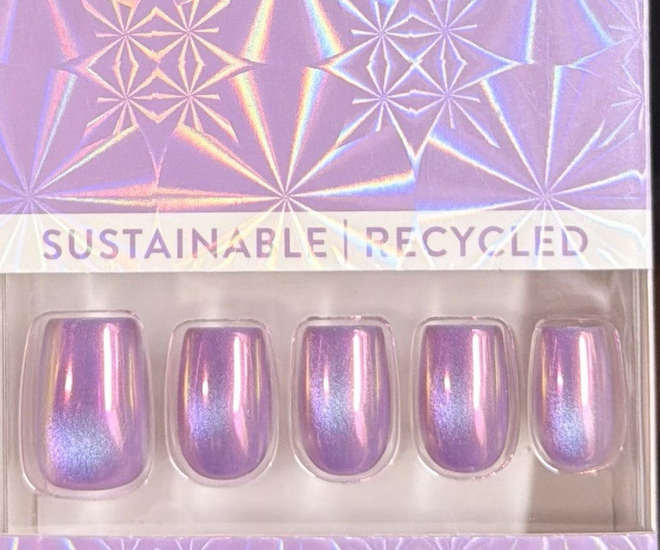 Red Aspen Press-On Short Coffin Nails - Holographic Chrome Purple Mic Me Up