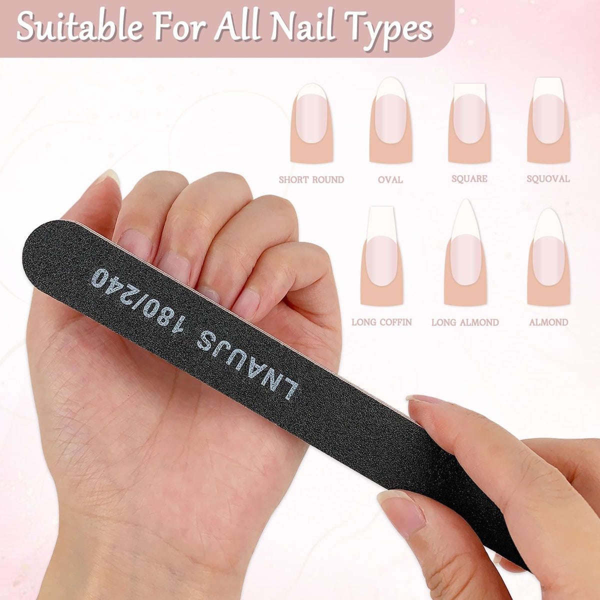 10 Pack Nail Files with 80/100 and 180/240 Grit - Reusable Black Nail Buffers for Natural & Artificial Nails