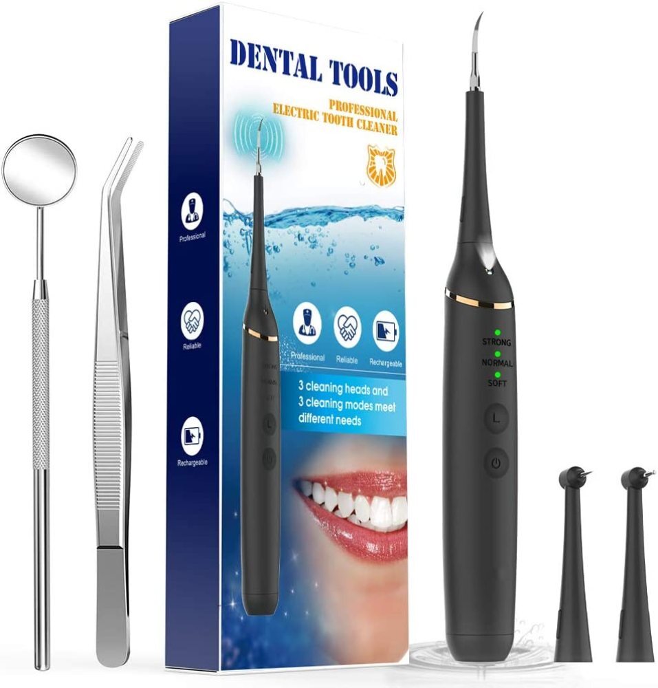 Electric Dental Plaque Remover Teeth Cleaning Kit with 3 Modes & 3 Heads
