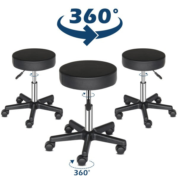 Adjustable Salon Stool with Wheels 360° Swivel Spa Chair Black