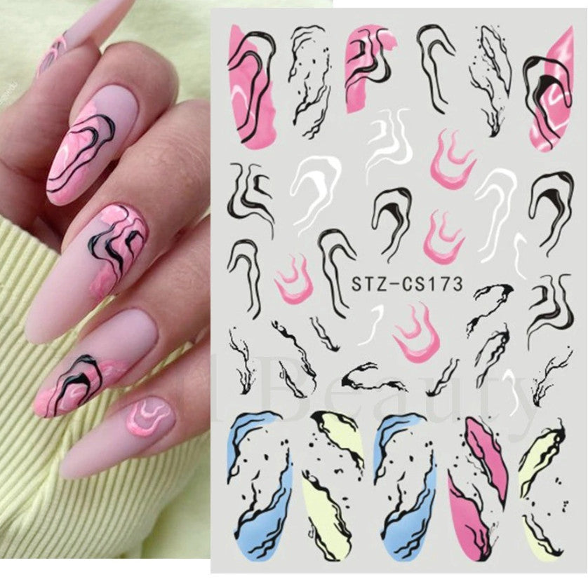 3D Nail Art Stickers Decals French Transfers Wavy Swirls Evil Eye Crackle
