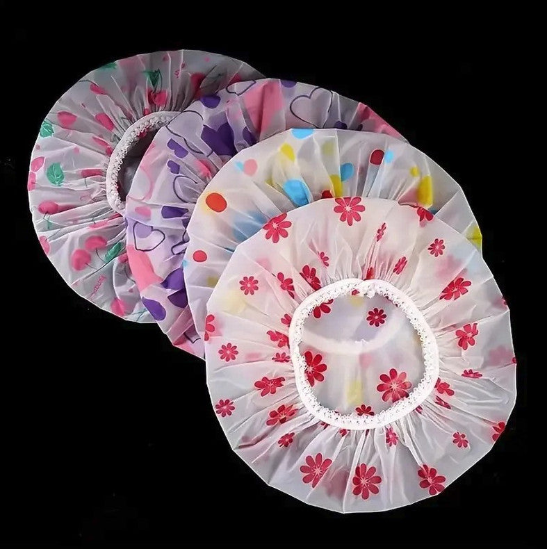 4-Pack Reusable Waterproof Shower Caps with Adjustable Elastic Band