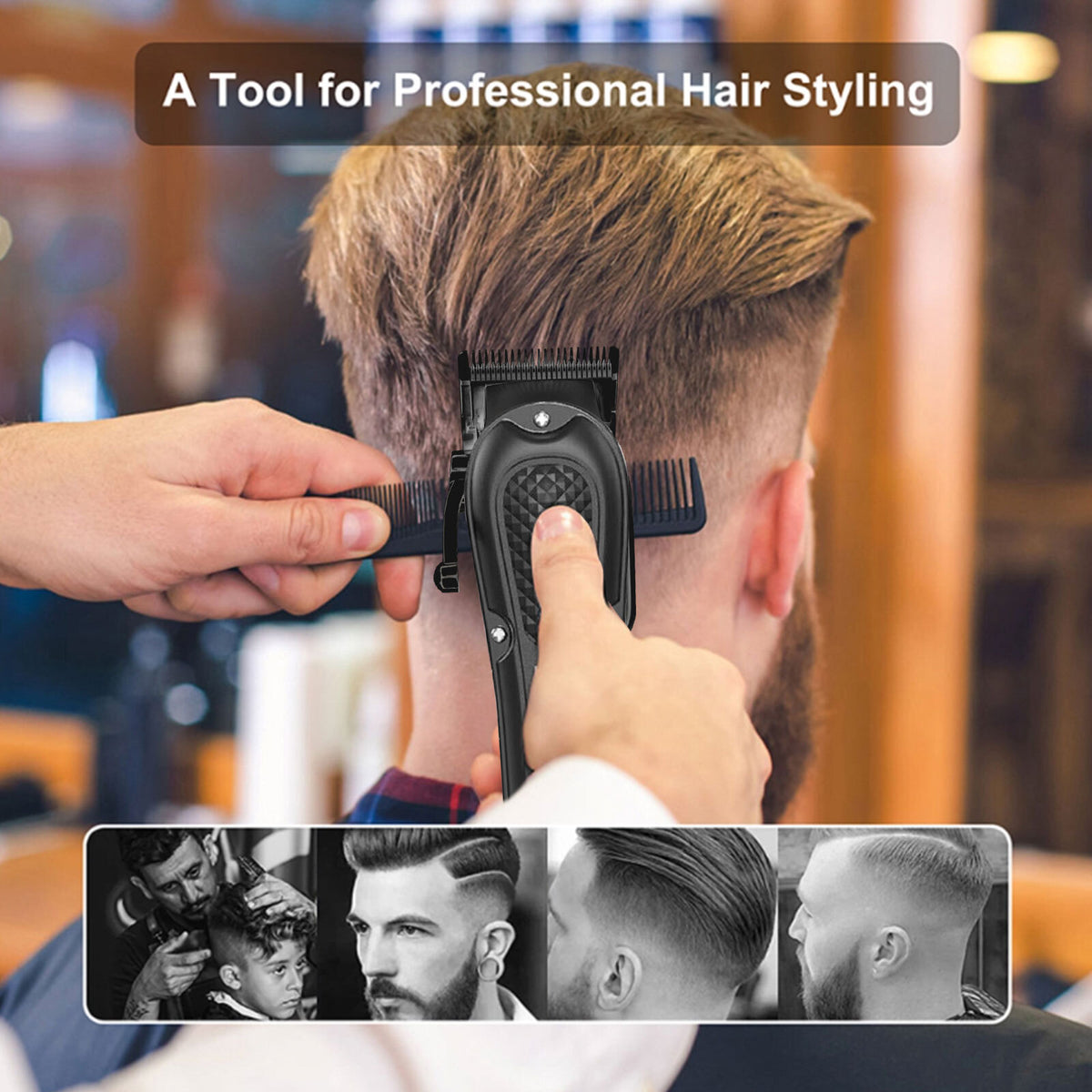 Cordless Hair Clipper and Beard Trimmer Set with Adjustable Guide Combs