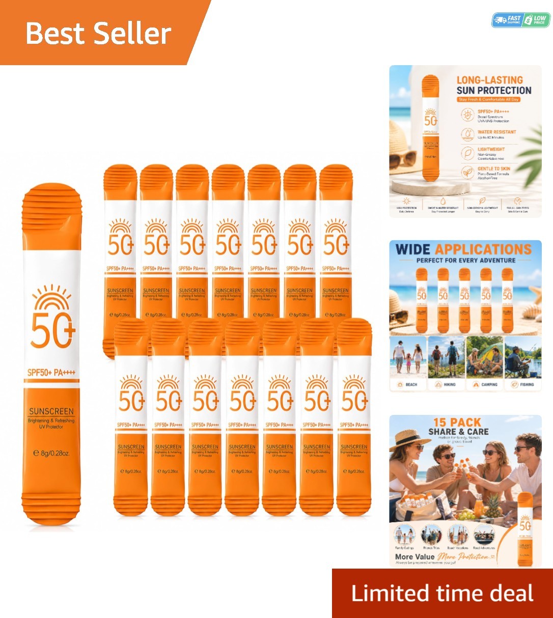SPF 50 Mini Sunscreens 15-Pack Travel Size for Outdoor & Daily Use