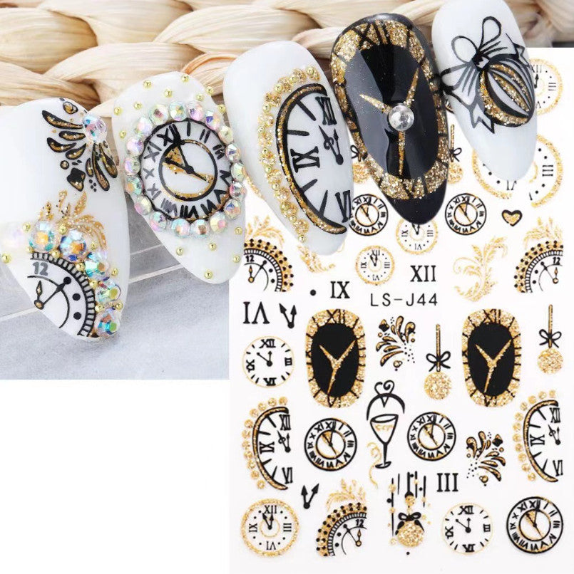 Gold Black Glitter 3D French Nail Art Stickers for Manicure 1 Sheet