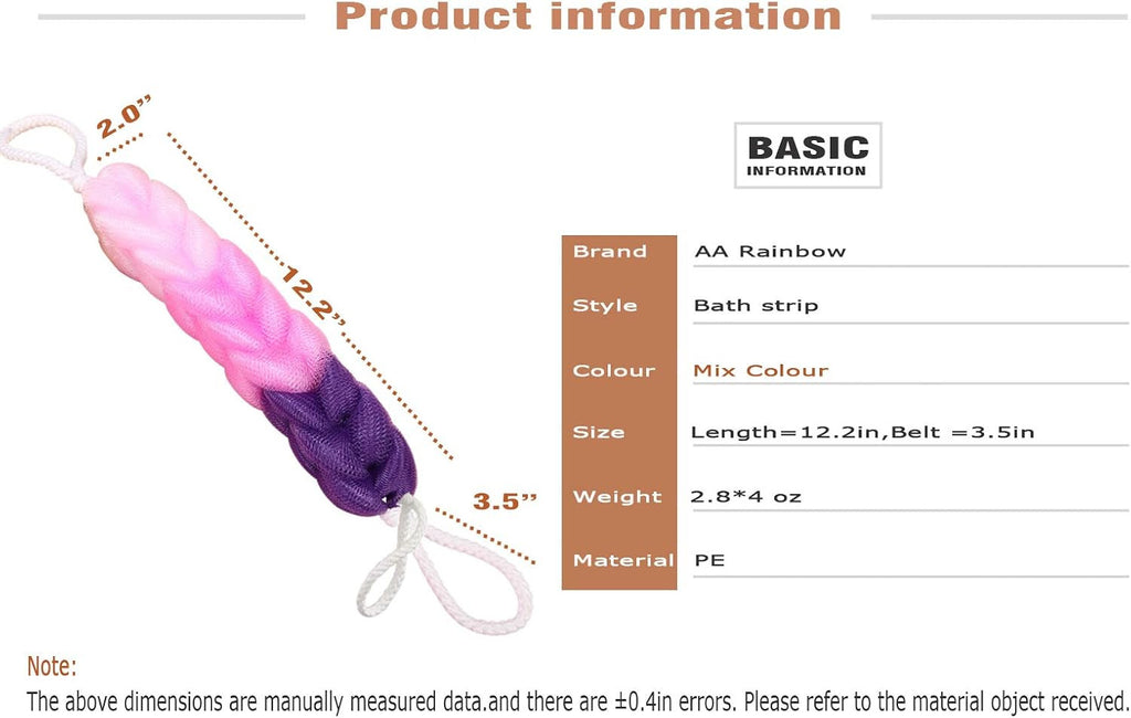 4 Pack Long Stretch Back Sponge with Rope Handles - Body Bath Scrubber