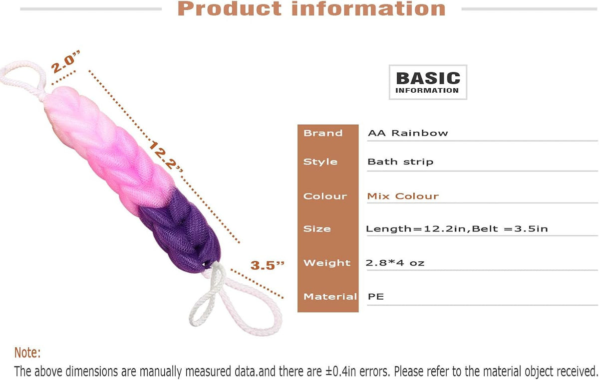 4 Pack Long Stretch Back Sponge with Rope Handles - Body Bath Scrubber
