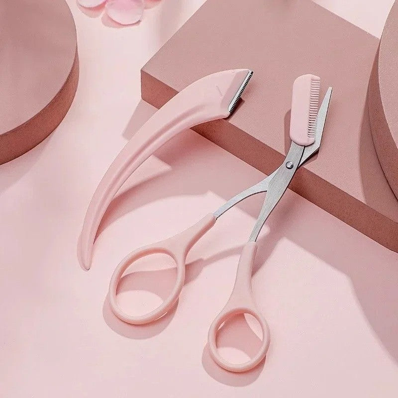 Eyebrow Trimmer Set with Curved Razor & Precision Scissors - Facial Grooming Tool