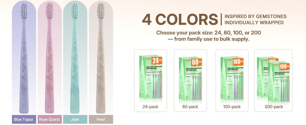 Disposable Hotel & Travel Toothbrush Set with Soft Bristles - 4 Colors, Hygienic Sealed Guest Amenities