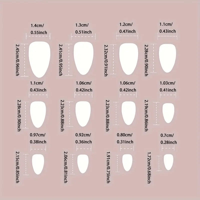 Press On Nails Set for Nail Art - 60 Pink White Grid Rhinestones Glossy Almond Shape
