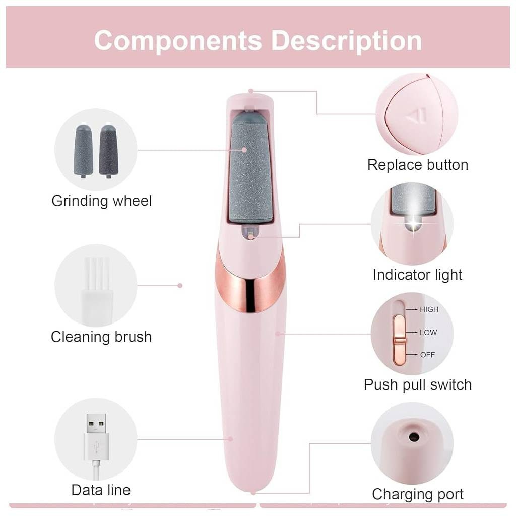 Rechargeable Electric Pedicure Tool for Feet Callus Remover with LED Light