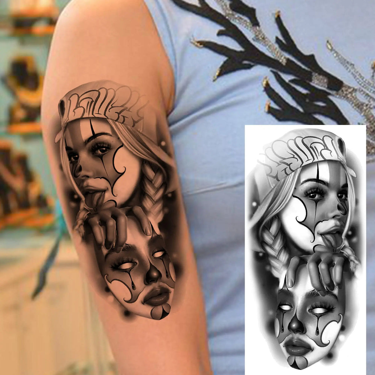 Waterproof Temporary Tattoo Sticker - Evil Joker Face, Long Lasting Realistic Design