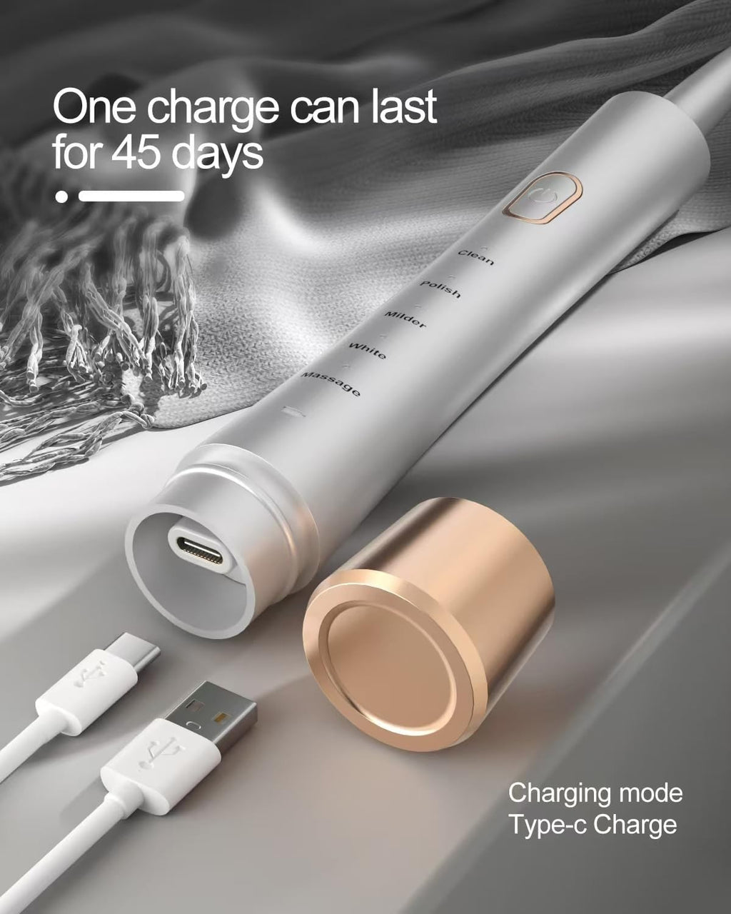 Electric Sonic Toothbrush with Smart Timer & Fast Charge – 5 Modes, 8 Brush Heads