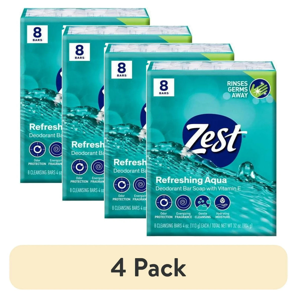 Hydrating Deodorant Bar Soap - Aqua Scent, 8 Pack, 4 oz Each