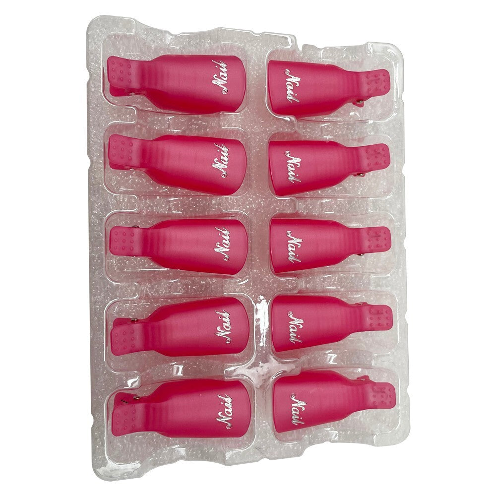 Pink Nail Removers Kit with 10 Plastic Soak Off Clips for Nail Art Removal