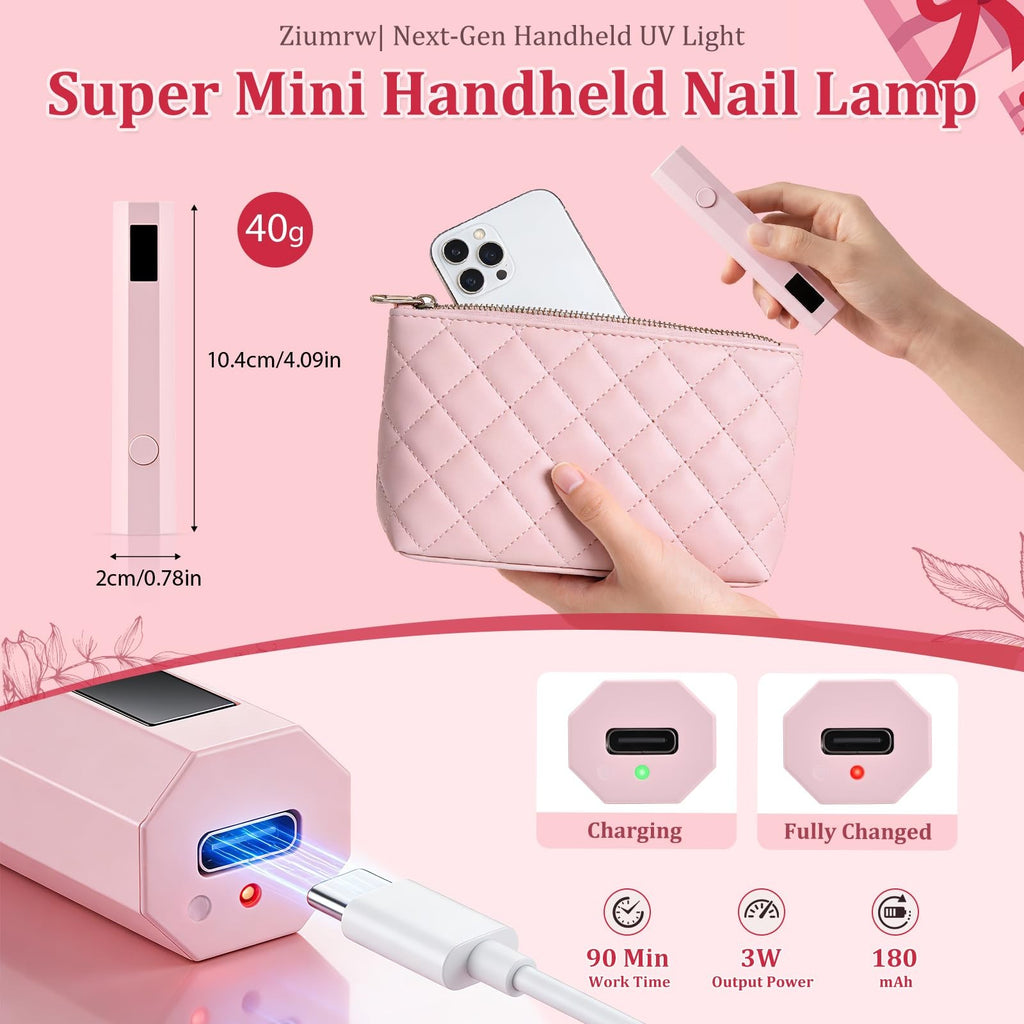 Handheld UV Nail Light for Gel Nails Mini Flash Cure Lamp Pink