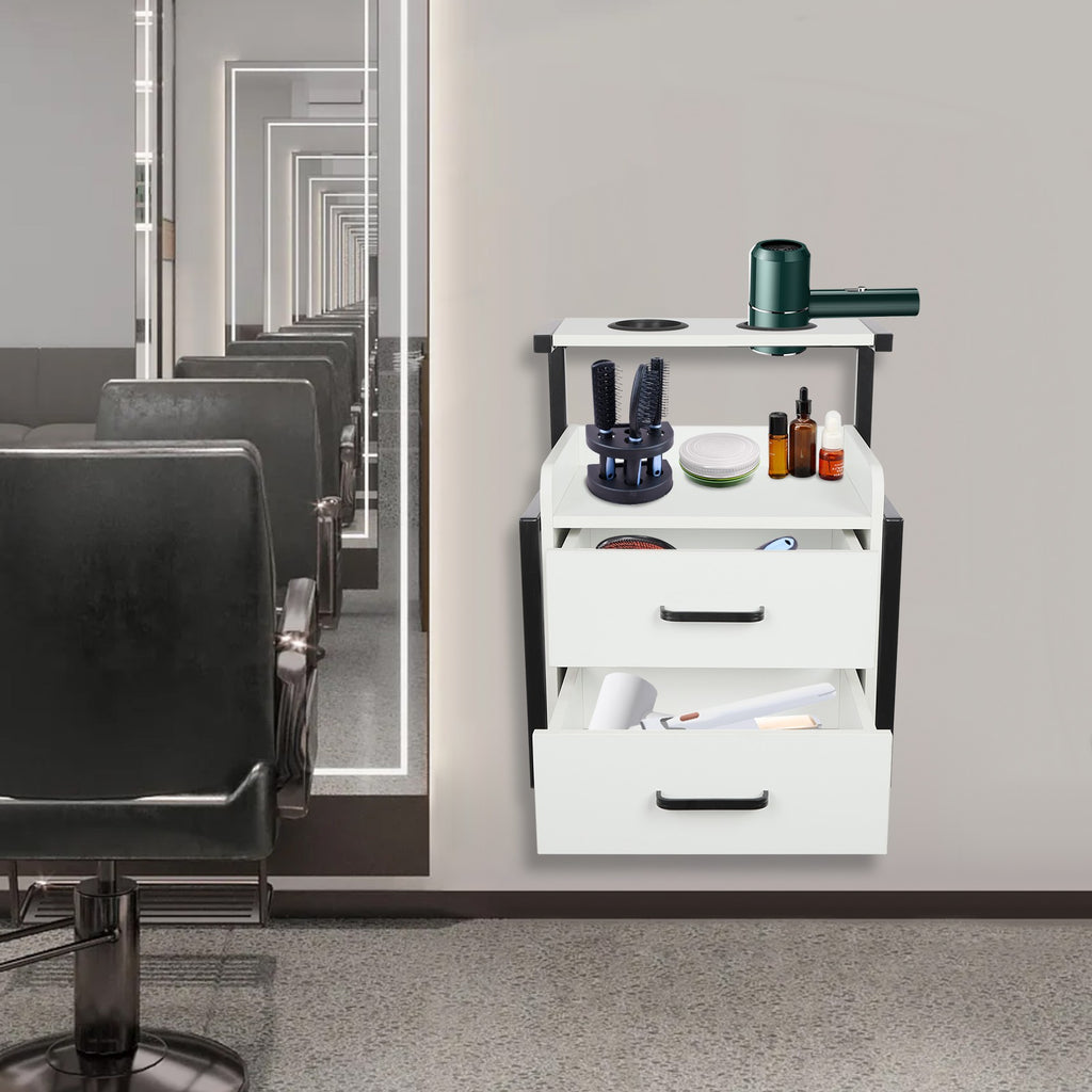 2-Drawer Wall-Mounted Salon Storage Cabinet 40x30x48cm Black & White