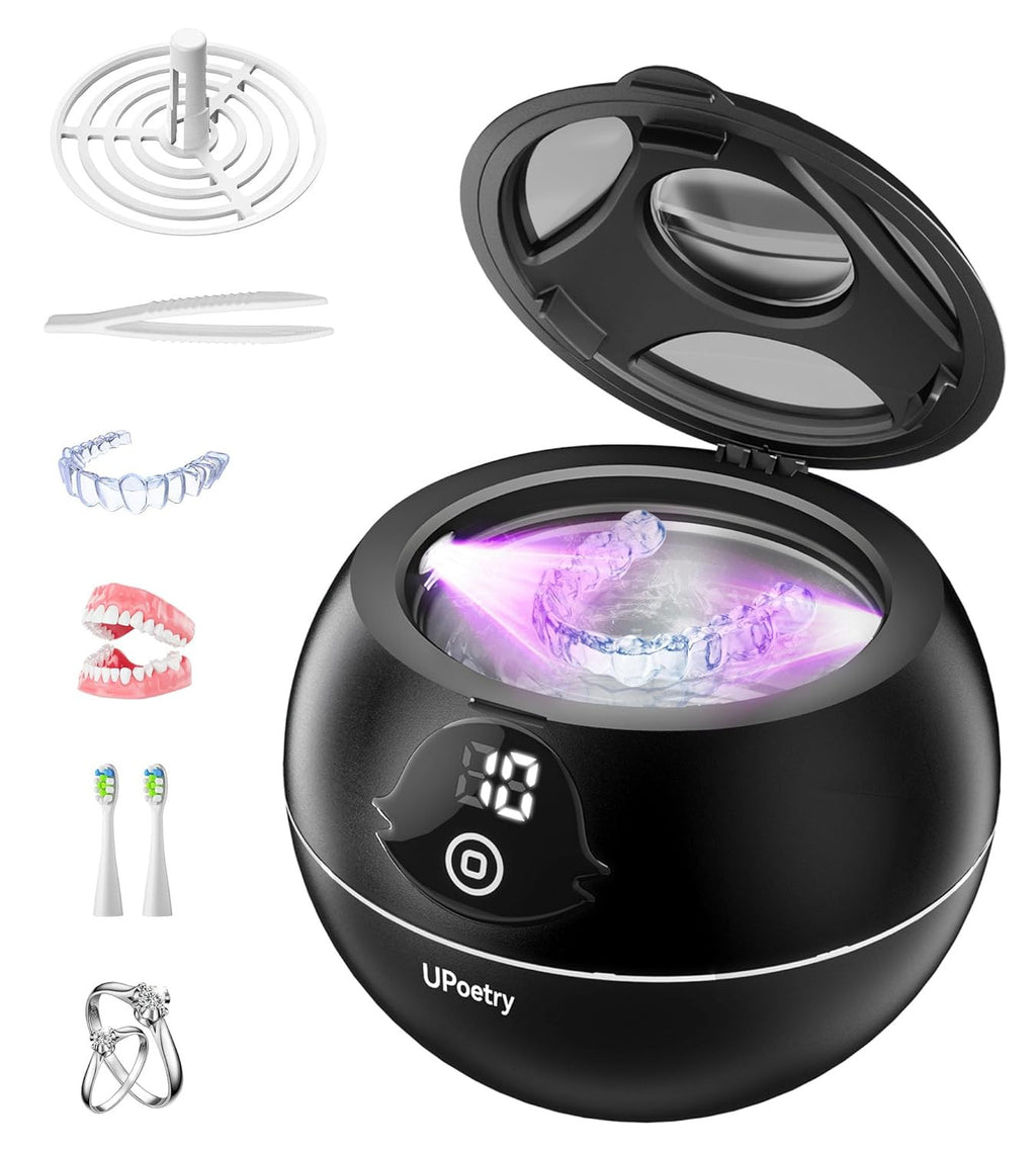 Ultrasonic Retainer & Jewelry Cleaner 45kHz Digital Timer 200ML Portable