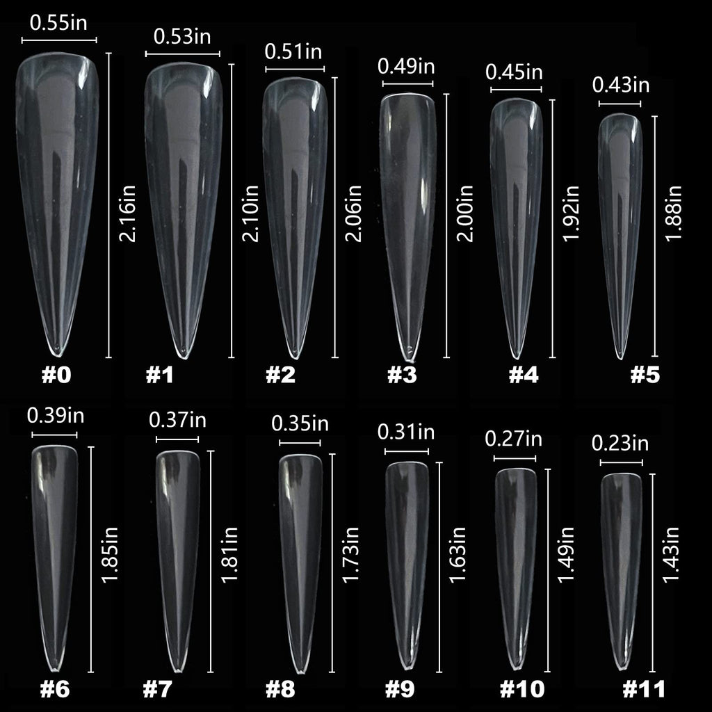 600Pcs XXXL Clear Stiletto Nail Tips Long Full Cover Fake Nails