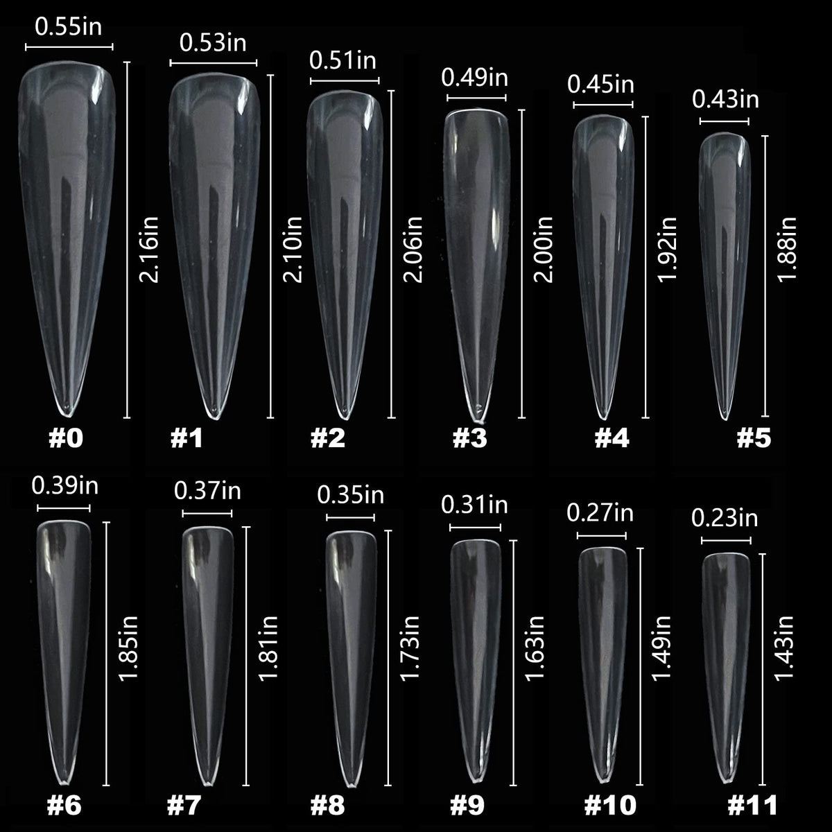 600Pcs XXXL Clear Stiletto Nail Tips Long Full Cover Fake Nails