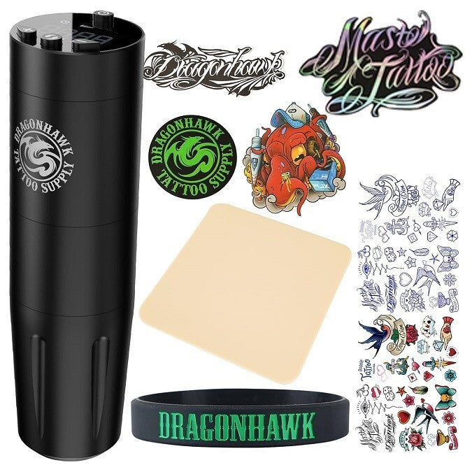 Wireless Tattoo Pen Machine X8 by Dragonhawk, 180-9000 RPM, Brushless Direct Drive