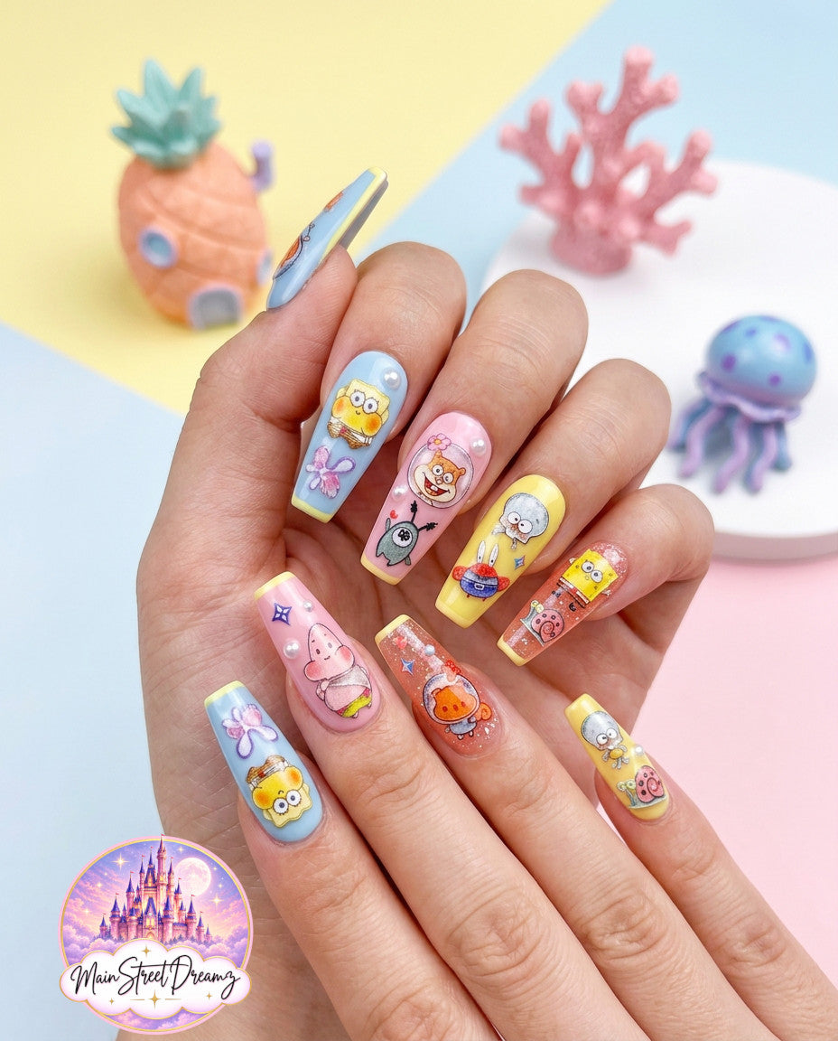 5D SpongeBob Squarepants Nail Art Stickers - Fun Nail Decals for Kids & Teens