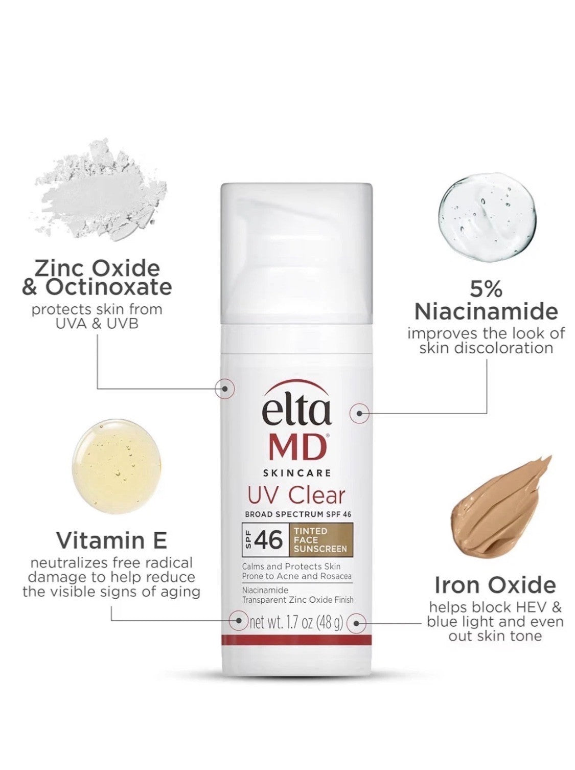 Tinted Facial Sunscreen SPF 46 - Elta MD UV Clear, 1.7 oz, Broad Spectrum Protection