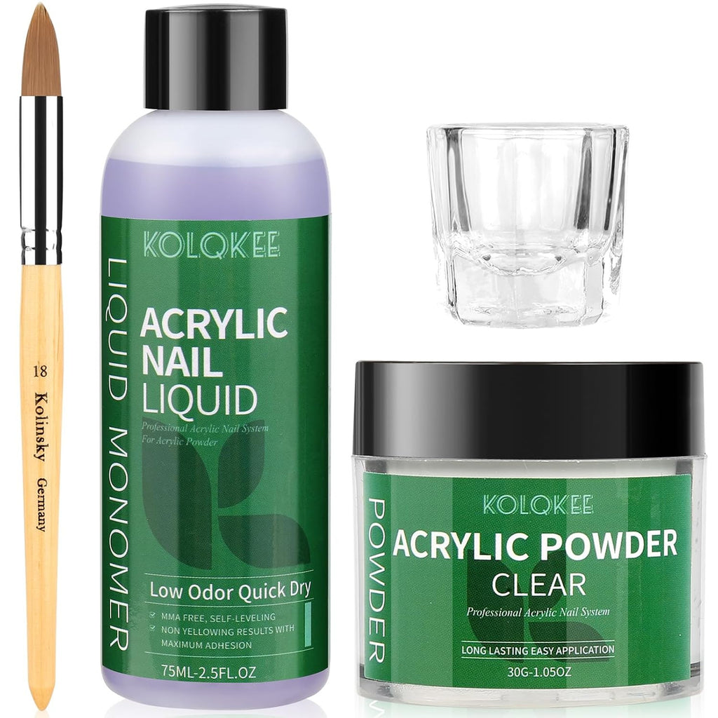 Acrylic Nail Kit with Powder, Liquid & Kolinsky Nail Brush for Salon-Quality Nails