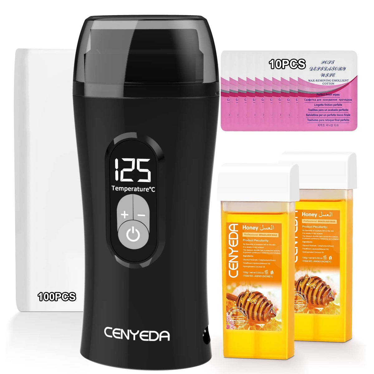 Digital Honey Wax Kit for Hair Removal with Roll-On Warmer and Cartridges