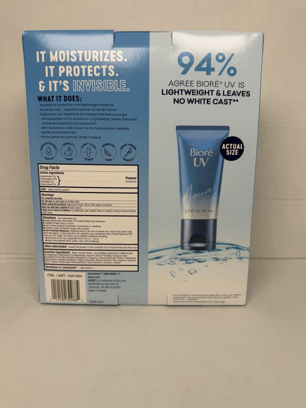 3 Pack SPF 50 Moisturizer with Hyaluronic Acid - Invisible, Lightweight Facial Sun Protection