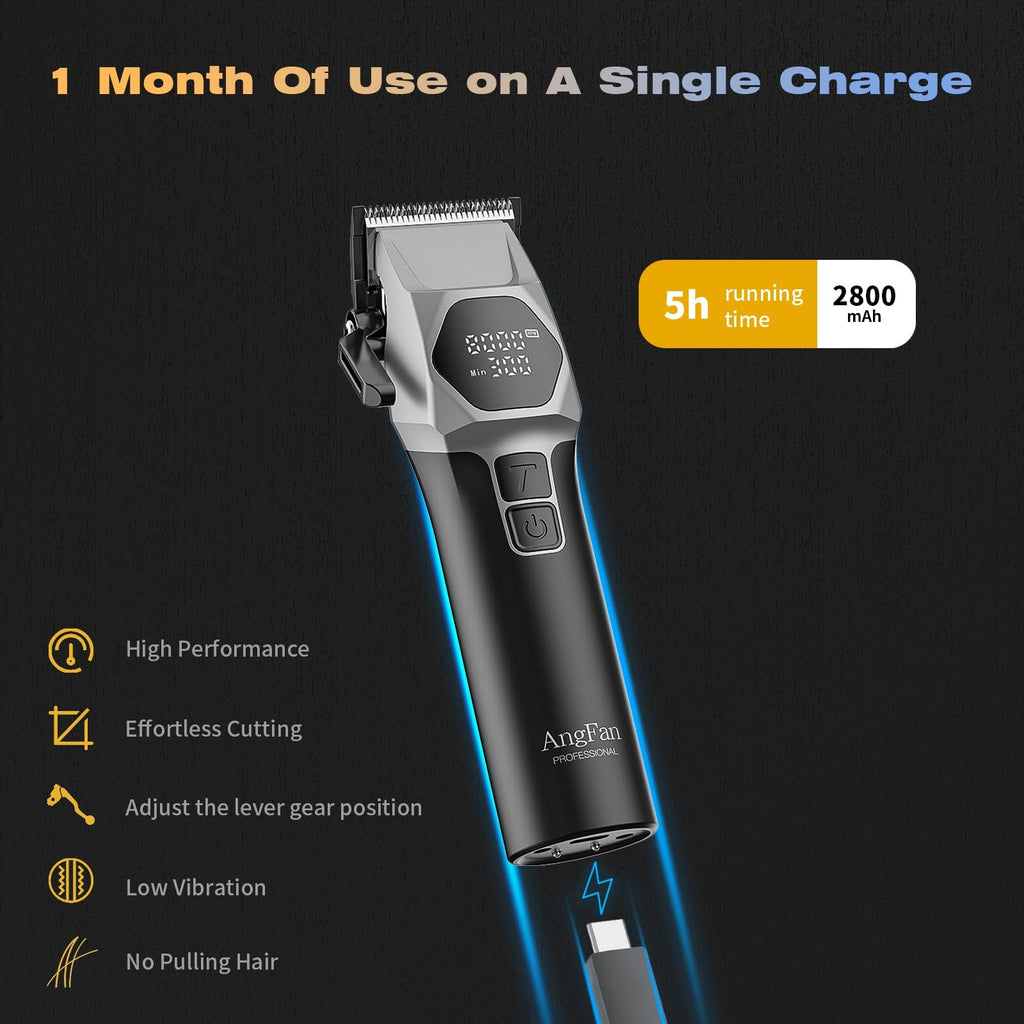 Professional Cordless Hair Clippers for Men - 8000RPM 5-Speed with Stainless Steel Blades