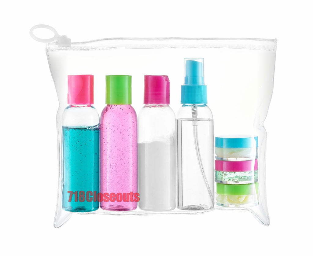 8 Pack Travel Plastic Clear Toiletry Containers Set - Reusable Bottles & Makeup Storage