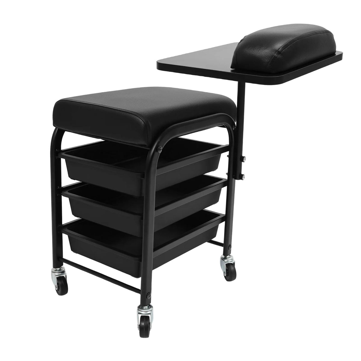 Salon Storage Trolley Cart with 3 Drawers & 360° Rotating Hand Rest - Professional Nail & Beauty Station