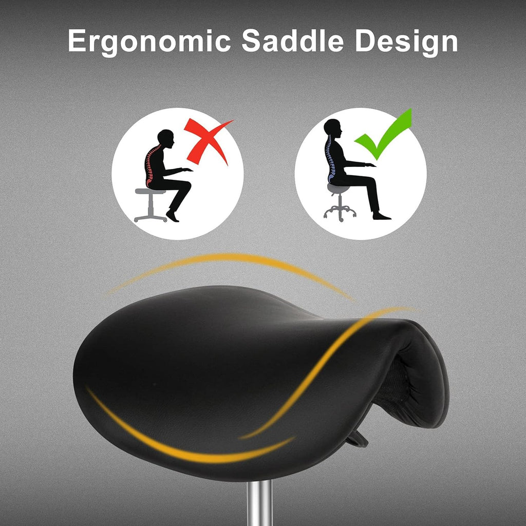 Ergonomic Saddle Stool with Swivel Wheels - Adjustable Height Office Chair