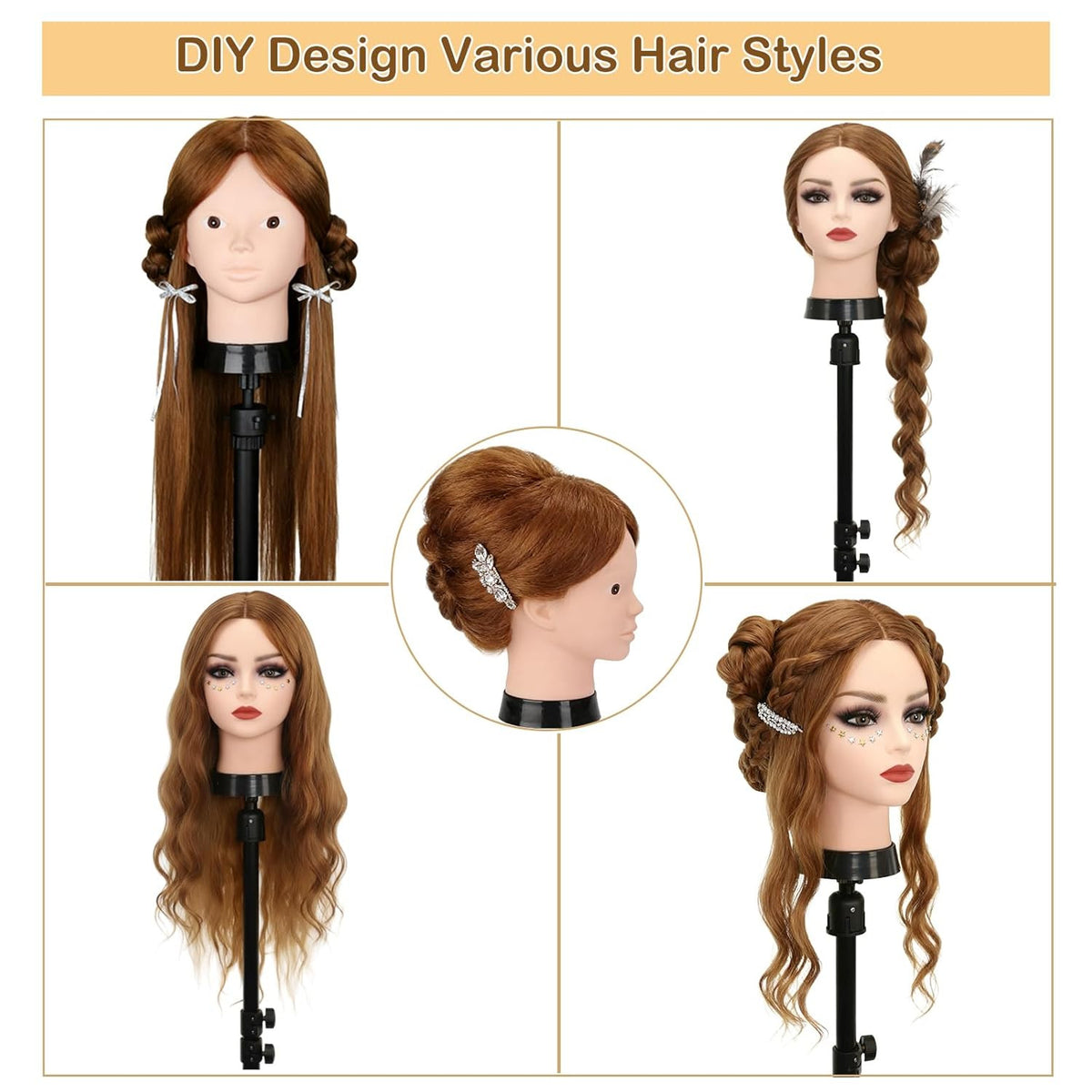 Mannequin Head with 80% Human Hair for Hair Styling & Makeup Practice