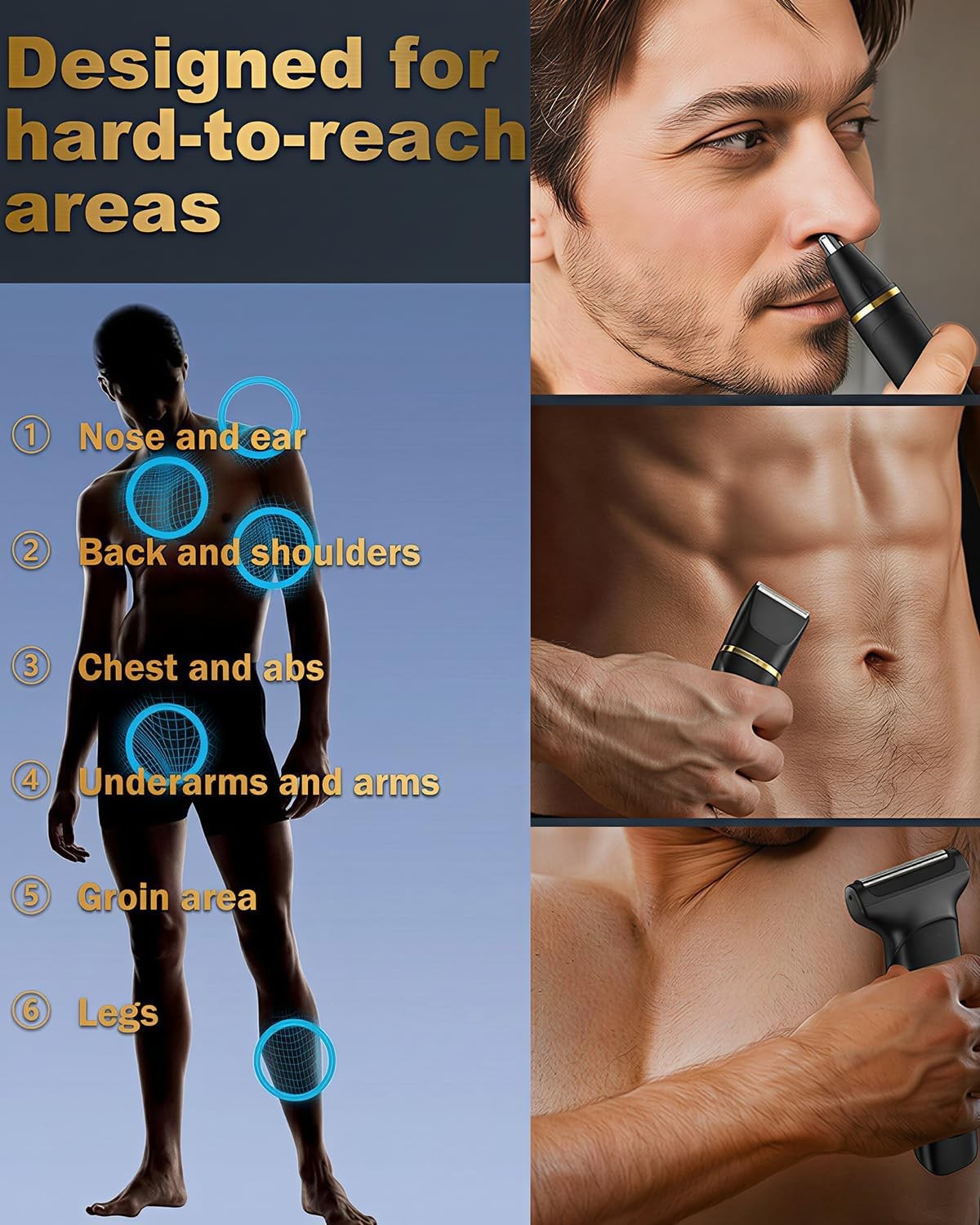 Men's 3-in-1 Waterproof Beard Trimmer & Body Groomer - USB Rechargeable