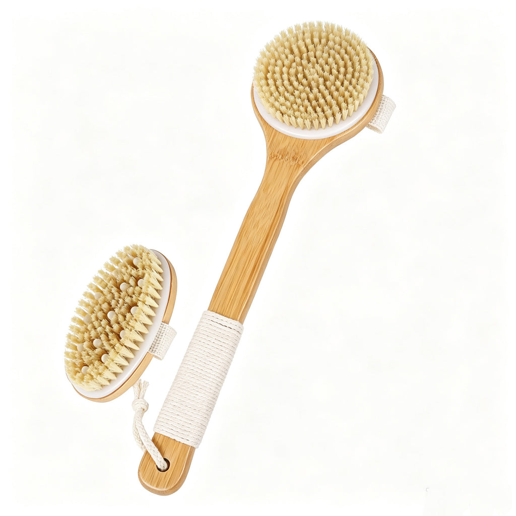 Exfoliating Shower Body Brush with Natural Bristles and Long Wooden Handle