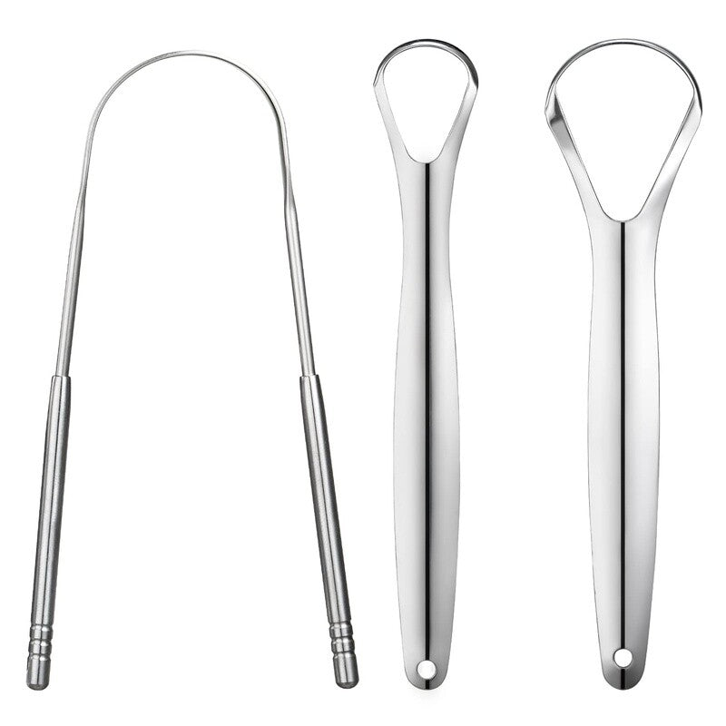 Stainless Steel Tongue Scraper Set - Dual Handle, Adults, 3 Pack