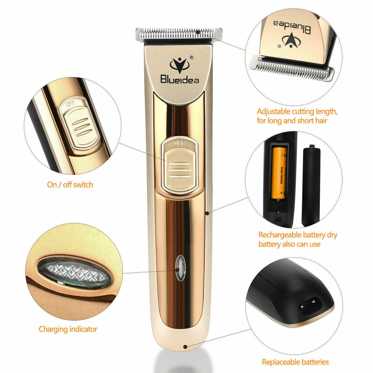 Rechargeable Men Hair Clipper Trimmer Beard Razor for Grooming