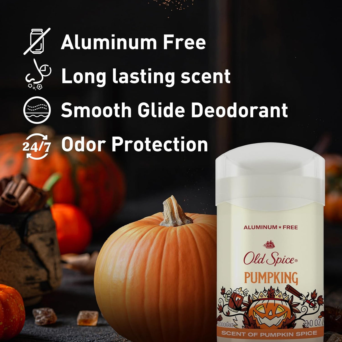 Aluminum Free Men’s Deodorant Pumpkin Spice Scent - Limited Edition, 3 oz