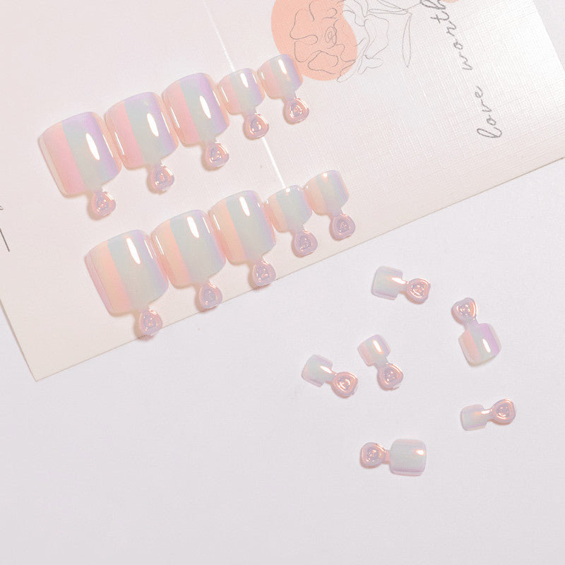 48pcs Short Square Toe Press-On Nail Set Pink Rose Mirror Solid Foot Nails