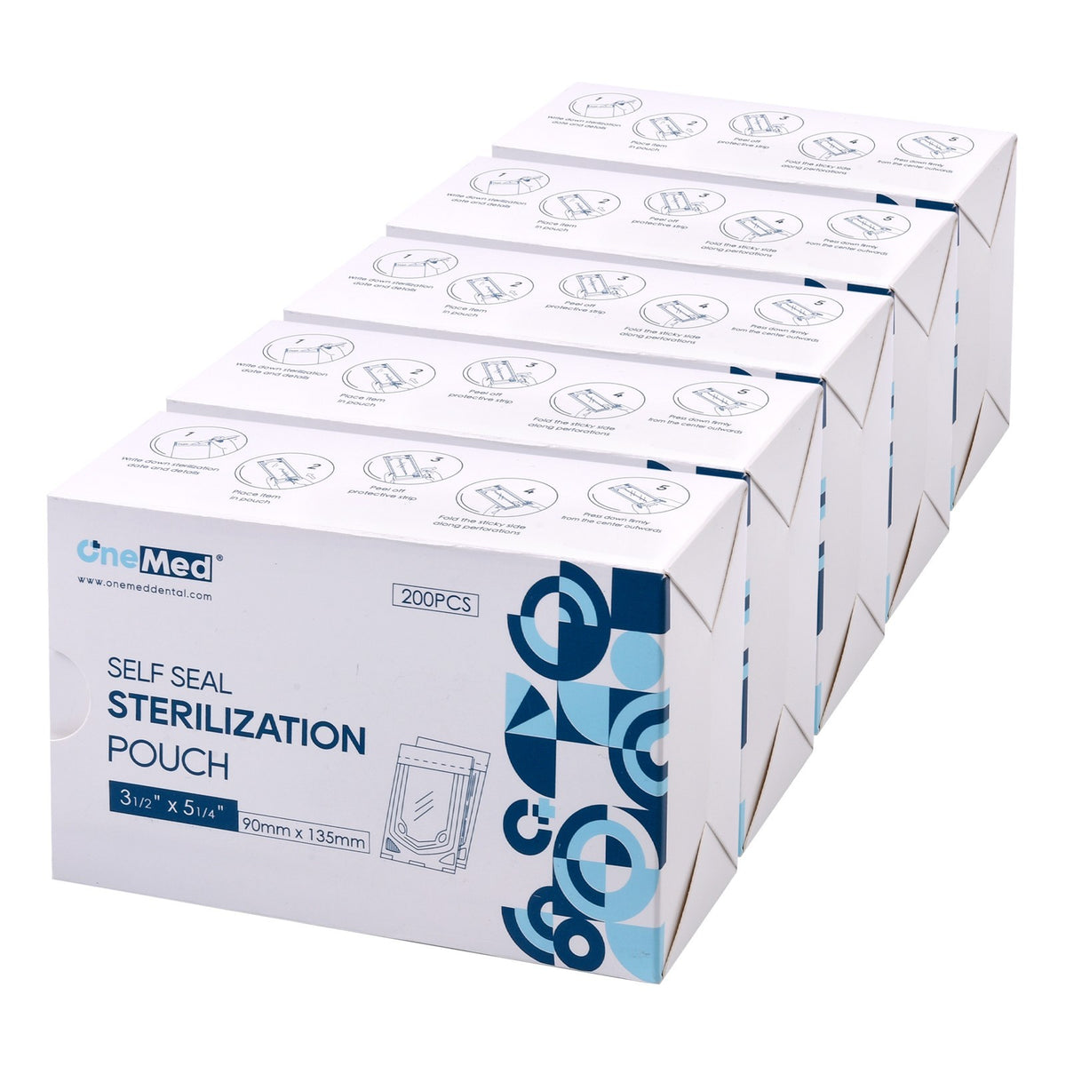 Self-Seal Sterilization Pouches 3.5x5.25 - 1000 (5 Boxes) For Dental, Tattoo & Nail Use