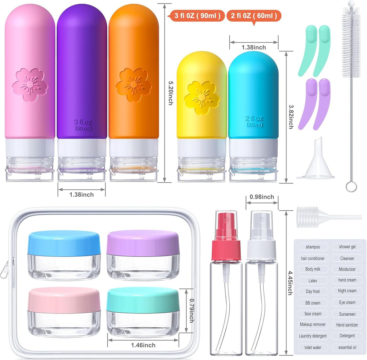 20 Pack TSA Approved Travel Bottles Silicone Toiletry Set with Waterproof Bag